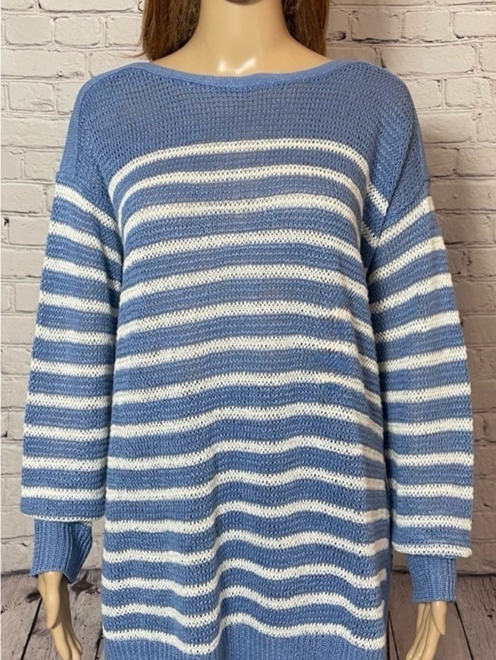 Polo Ralph Lauren Linen Blue White Striped Sweater Size L